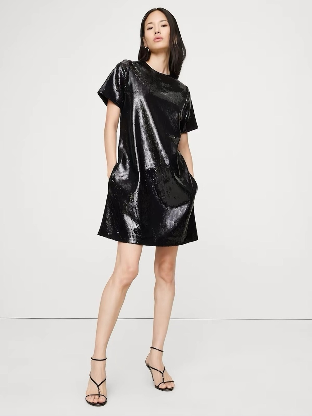 Banana Republic Black Sequin Shift Dress Size M